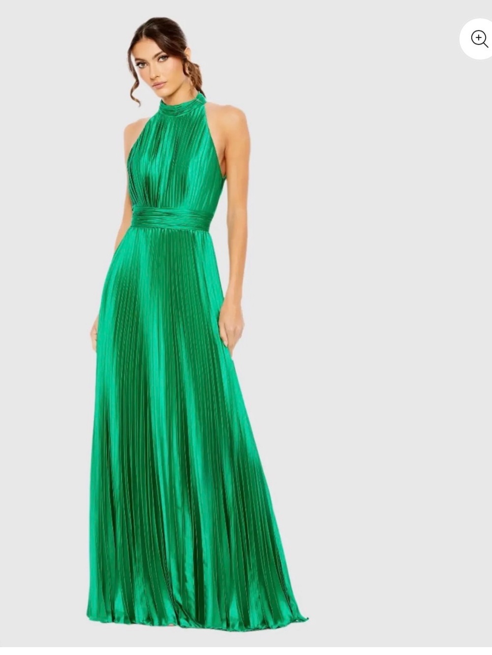 Mac Duggal Emerald Green Halter Pleated Maxi Gown